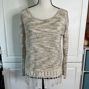 Jolt Burn Out Knit Sweater with Cotton Tassle Trim